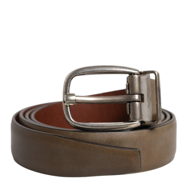 Dolce & Gabbana Brown Leather Classic Metal Logo Buckle Belt
