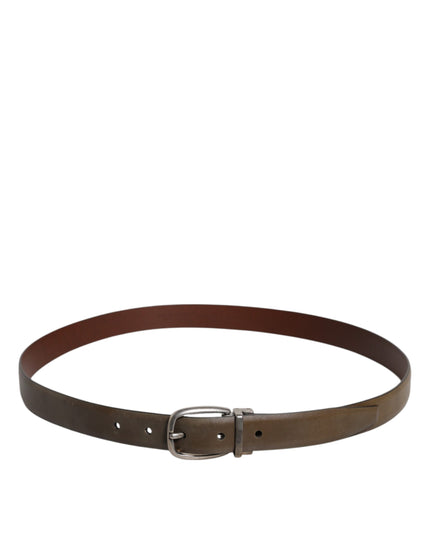 Dolce & Gabbana Brown Leather Classic Metal Logo Buckle Belt