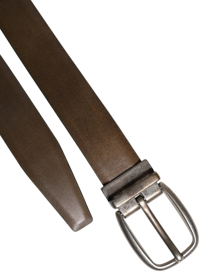 Dolce & Gabbana Brown Leather Classic Metal Logo Buckle Belt