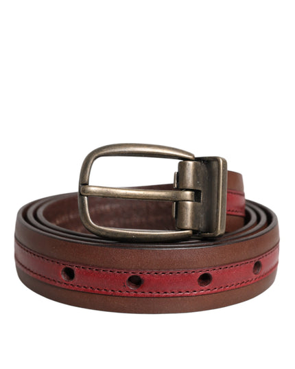 Dolce & Gabbana Burgundy Leather Metal Logo Buckle Belt