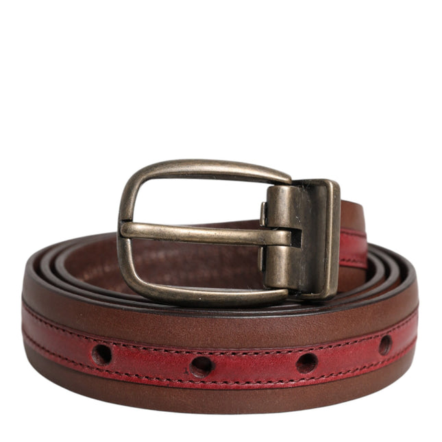 Dolce & Gabbana Burgundy Leather Metal Logo Buckle Belt