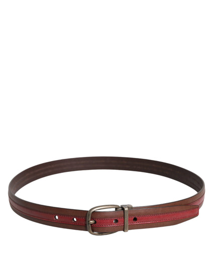 Dolce & Gabbana Burgundy Leather Metal Logo Buckle Belt
