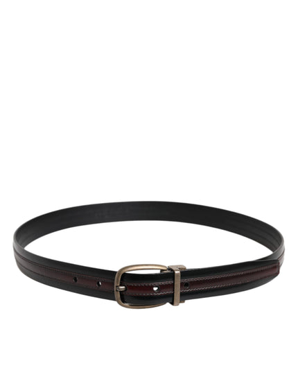 Dolce & Gabbana Black Burgundy Calfskin Metal Logo Buckle Belt