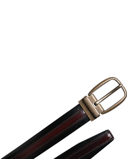 Dolce & Gabbana Black Burgundy Calfskin Metal Logo Buckle Belt