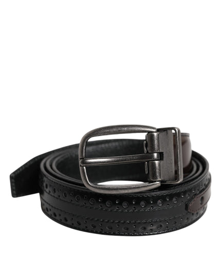 Dolce & Gabbana Black Brown Leather Classic Metal Buckle Belt
