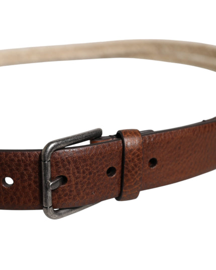 Dolce & Gabbana Brown Jute Leather Woven Metal Buckle Belt