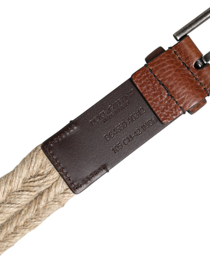 Dolce & Gabbana Brown Jute Leather Woven Metal Buckle Belt