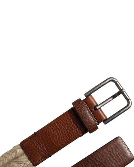 Dolce & Gabbana Brown Jute Leather Woven Metal Buckle Belt