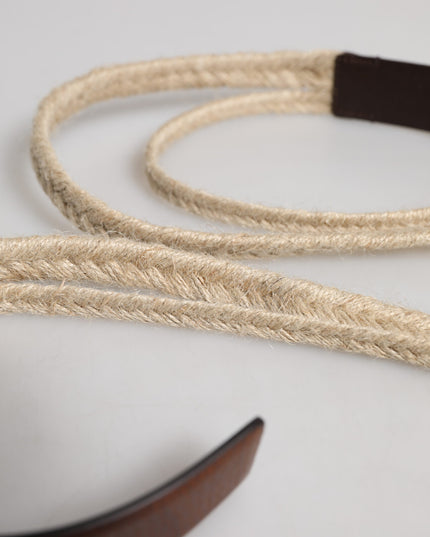 Dolce & Gabbana Brown Jute Leather Woven Metal Buckle Belt