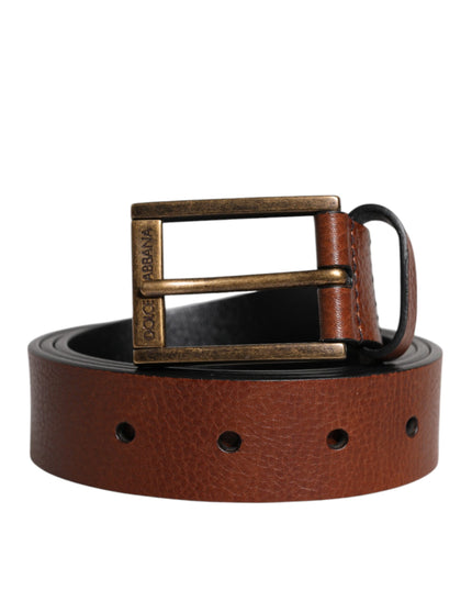 Dolce & Gabbana Brown Calf Leather Classic Metal Buckle Belt