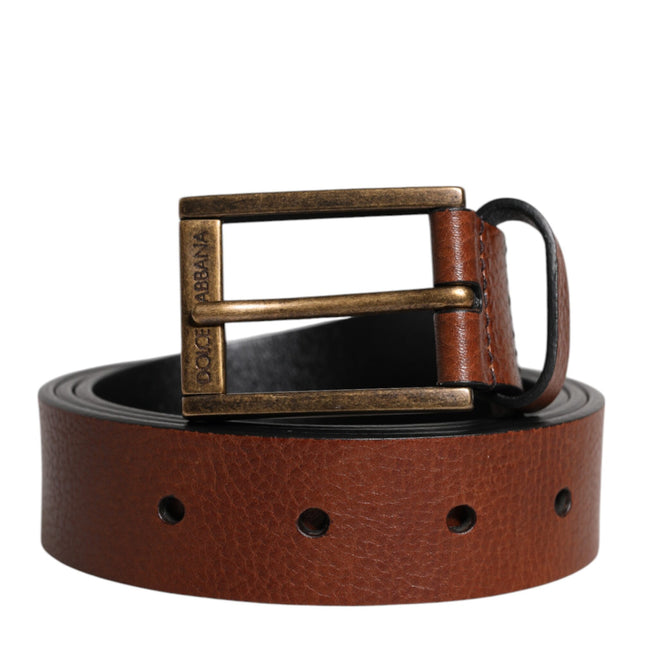 Dolce & Gabbana Brown Calf Leather Classic Metal Buckle Belt