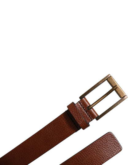 Dolce & Gabbana Brown Calf Leather Classic Metal Buckle Belt