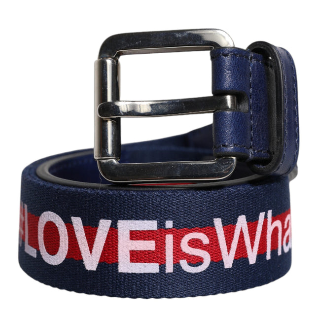 Dolce & Gabbana Blue Cotton Leather Printed Metal Buckle Belt