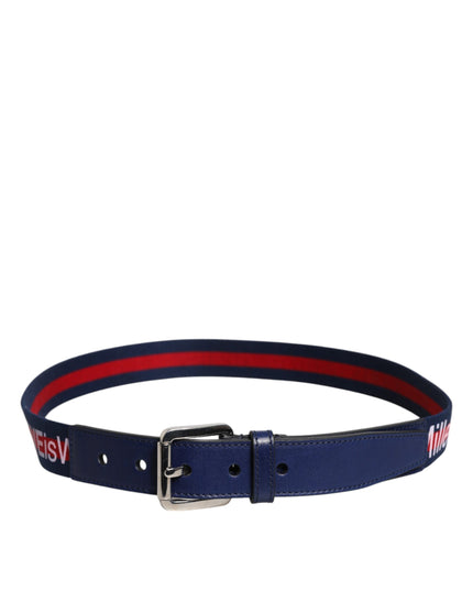 Dolce & Gabbana Blue Cotton Leather Printed Metal Buckle Belt