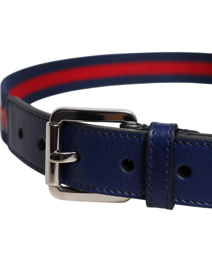 Dolce & Gabbana Blue Cotton Leather Printed Metal Buckle Belt