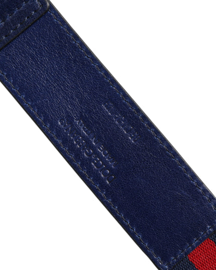 Dolce & Gabbana Blue Cotton Leather Printed Metal Buckle Belt