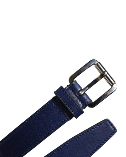 Dolce & Gabbana Blue Cotton Leather Printed Metal Buckle Belt