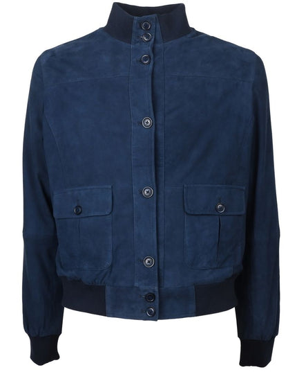 Emilio Romanelli Blue Calfskin Men Bomber Jacket