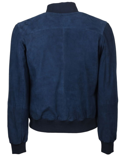 Emilio Romanelli Blue Calfskin Men Bomber Jacket