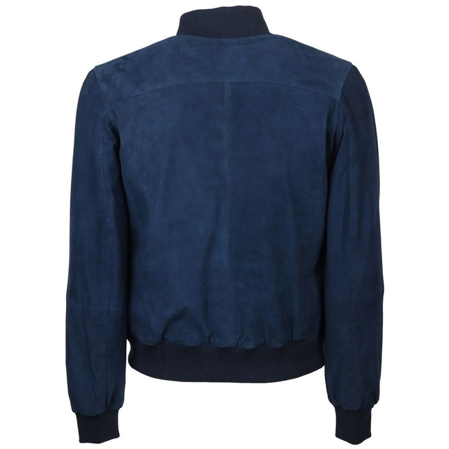 Emilio Romanelli Blue Calfskin Men Bomber Jacket