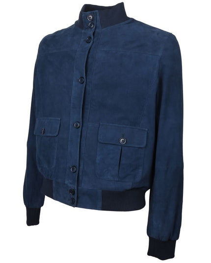 Emilio Romanelli Blue Calfskin Men Bomber Jacket