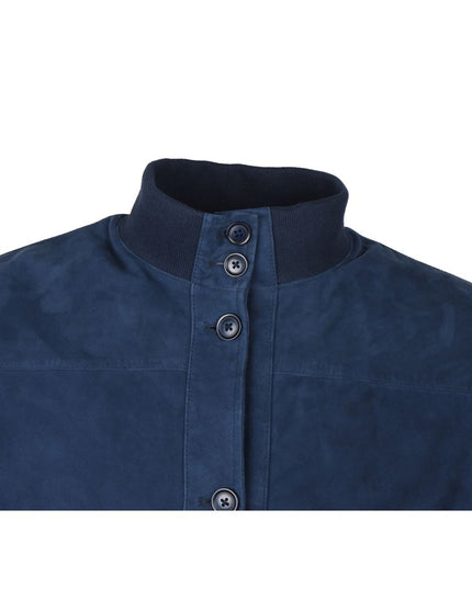 Emilio Romanelli Blue Calfskin Men Bomber Jacket