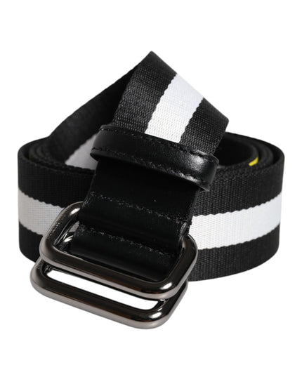 Dolce & Gabbana Black Yellow Logo Striped Metal Buckle Belt