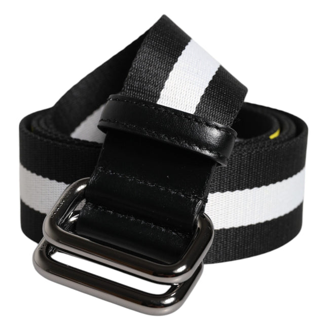 Dolce & Gabbana Black Yellow Logo Striped Metal Buckle Belt