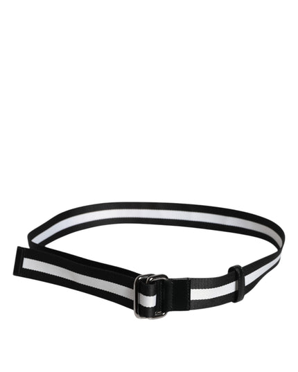 Dolce & Gabbana Black Yellow Logo Striped Metal Buckle Belt
