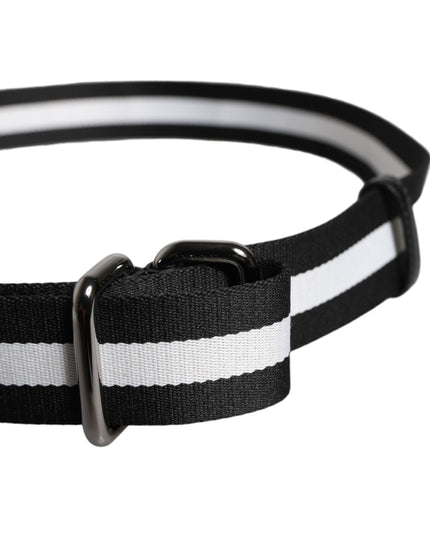 Dolce & Gabbana Black Yellow Logo Striped Metal Buckle Belt