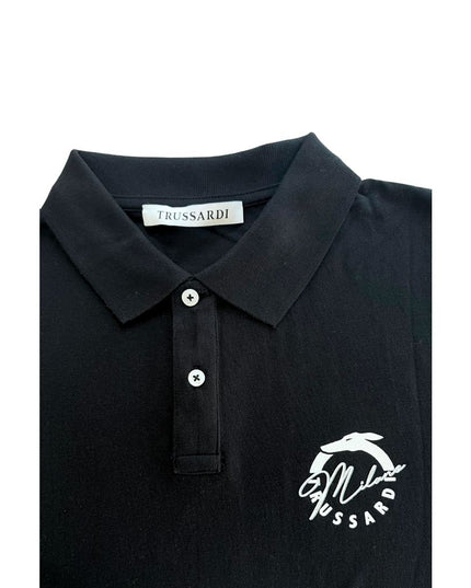 Trussardi Beachwear Black Cotton Polo Shirt