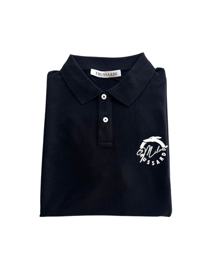 Trussardi Beachwear Black Cotton Polo Shirt