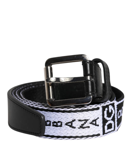 Dolce & Gabbana Black White Printed Metal Logo Buckle Belt