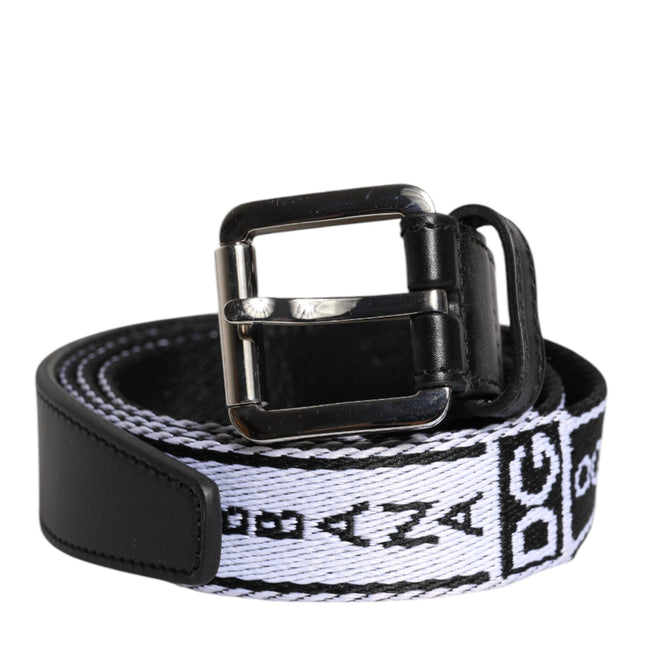 Dolce & Gabbana Black White Printed Metal Logo Buckle Belt