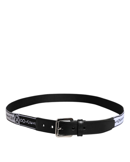 Dolce & Gabbana Black White Printed Metal Logo Buckle Belt
