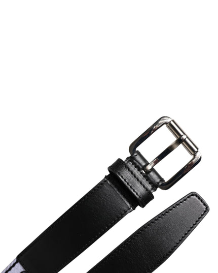 Dolce & Gabbana Black White Printed Metal Logo Buckle Belt