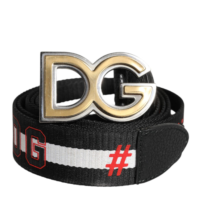 Dolce & Gabbana Black White Printed Metal Logo Buckle Belt