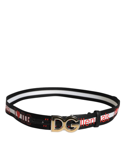 Dolce & Gabbana Black White Printed Metal Logo Buckle Belt