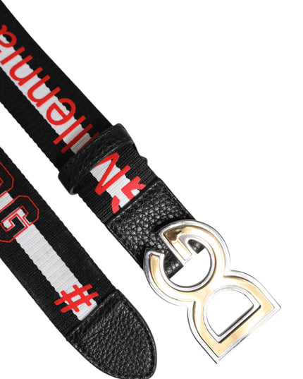 Dolce & Gabbana Black White Printed Metal Logo Buckle Belt