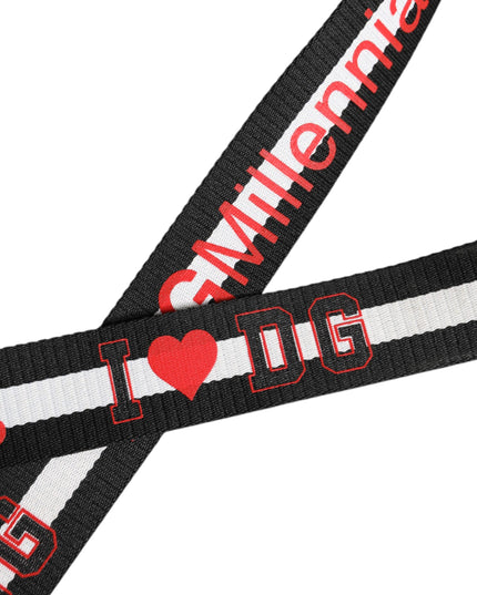 Dolce & Gabbana Black White Printed Metal Logo Buckle Belt