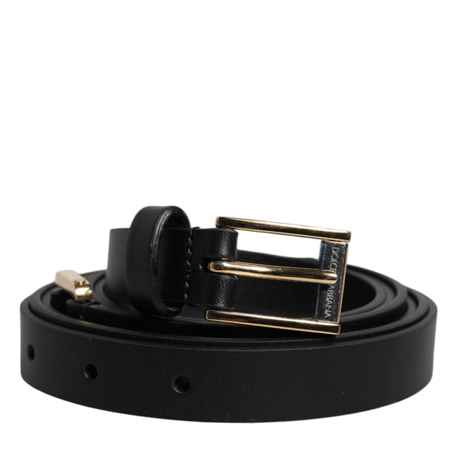 Dolce & Gabbana Black Calfskin Classic Metal Logo Buckle Belt