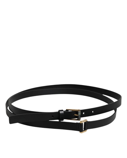 Dolce & Gabbana Black Calfskin Classic Metal Logo Buckle Belt