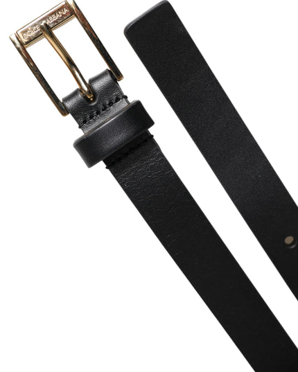 Dolce & Gabbana Black Calfskin Classic Metal Logo Buckle Belt