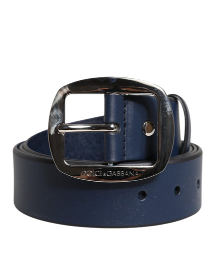 Dolce & Gabbana Blue Calf Leather Classic Metal Buckle Belt