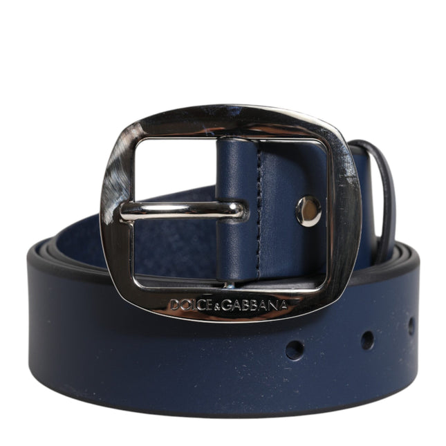 Dolce & Gabbana Blue Calf Leather Classic Metal Buckle Belt