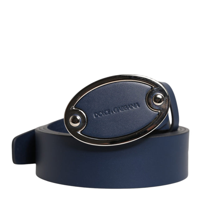 Dolce & Gabbana Blue Leather Classic Metal Logo Buckle Belt
