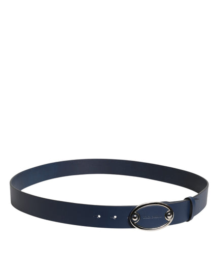 Dolce & Gabbana Blue Leather Classic Metal Logo Buckle Belt