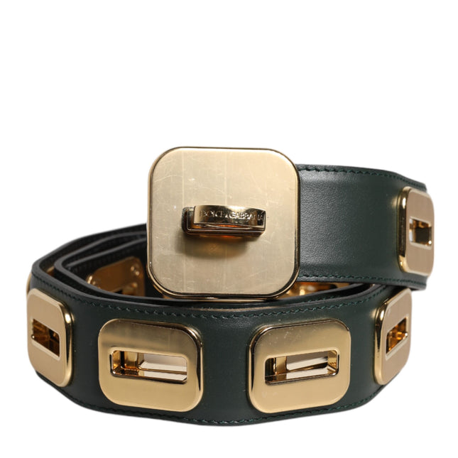 Dolce & Gabbana Green Leather Gold Tone Rotating Buckle Belt