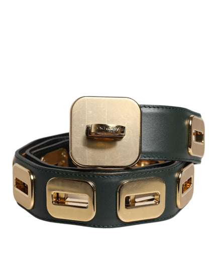 Dolce & Gabbana Green Leather Gold Tone Rotating Buckle Belt