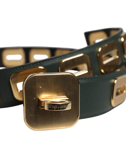 Dolce & Gabbana Green Leather Gold Tone Rotating Buckle Belt